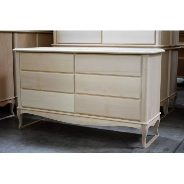 Cassettiera classica 6 cassetti legno grezzo 141x47x90 - Mobili 2G