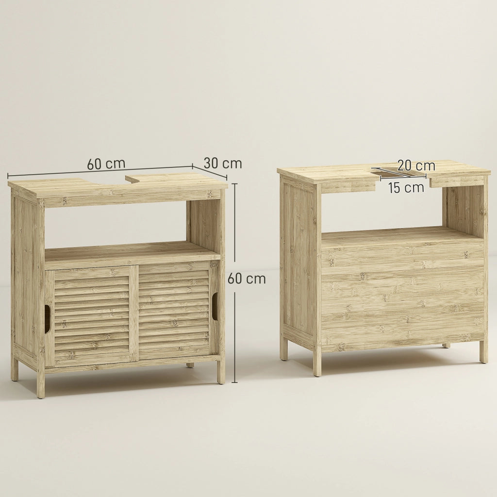 Mobile Sottolavabo in Bamb¨´ con 2 Ante ¨C Zephmum ¨C Naturale 60x30x60 cm