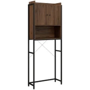 kleankin Scaffale Sopra il WC, Mobiletto per Bagno con 2 Ante e Vano, 68 x 25,5 x 172,5 cm, Marrone e Nero