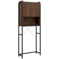 kleankin Scaffale Sopra il WC, Mobiletto per Bagno con 2 Ante e Vano, 68 x 25,5 x 172,5 cm, Marrone e Nero