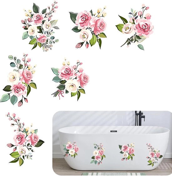 Badkuip Vloerstickers con Disegno di Fiori, Antislip Stickers per Doccia e Vasca, Sicuri, Pratici e Decorativi, 6 Pezzi