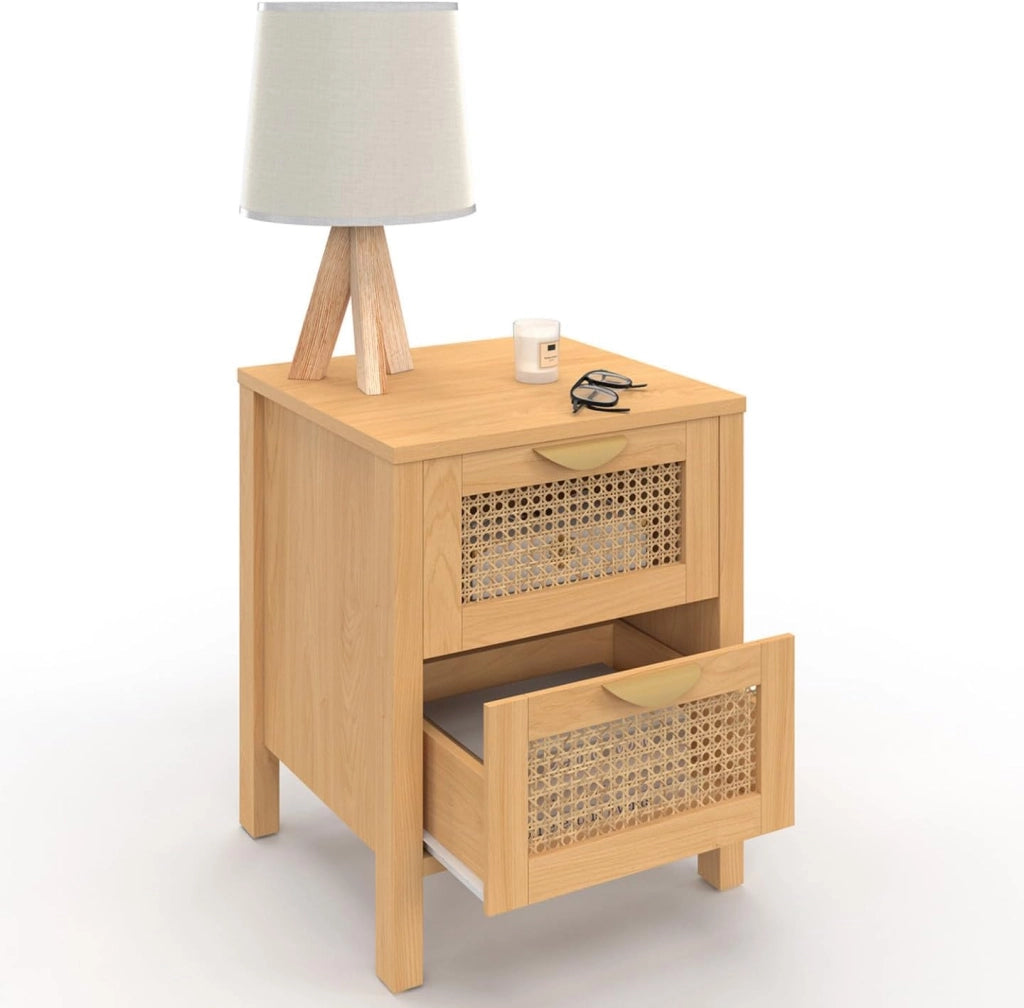 IDMarket - Set di 2 comodini a 2 cassetti EDHEN in Vimini e Legno