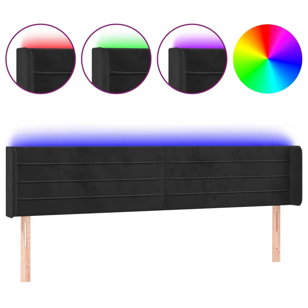 Testiera a LED-Testata con LED Nera 203x16x78/88 cm in Velluto 107765