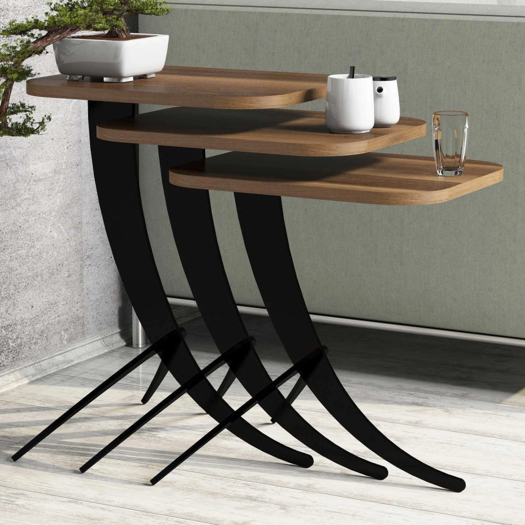 Set di 3 tavolini da caffè "Pion" in legno - 45 x 35 x 60 cm - Marrone