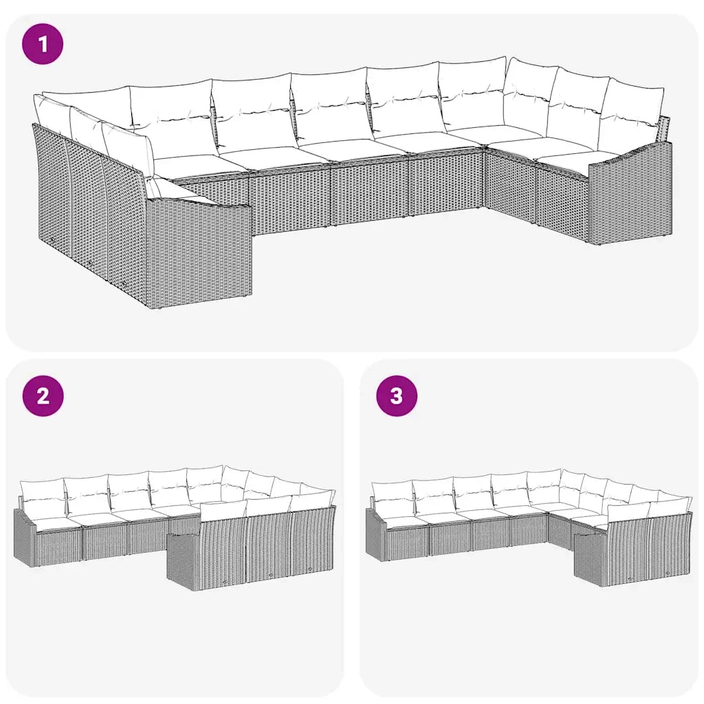 Set di divani con cuscino 10 pcs Beige polyrattan