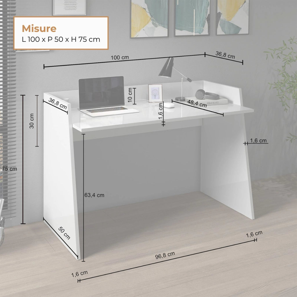 WHOUS Scrivania Easy bianco lucido 100x50x75 cm