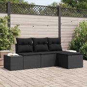 Set Divano da Giardino con cuscino 4 pz-Sofa da Giardino-Divanetto da esterno Nero polyrattan 939144
