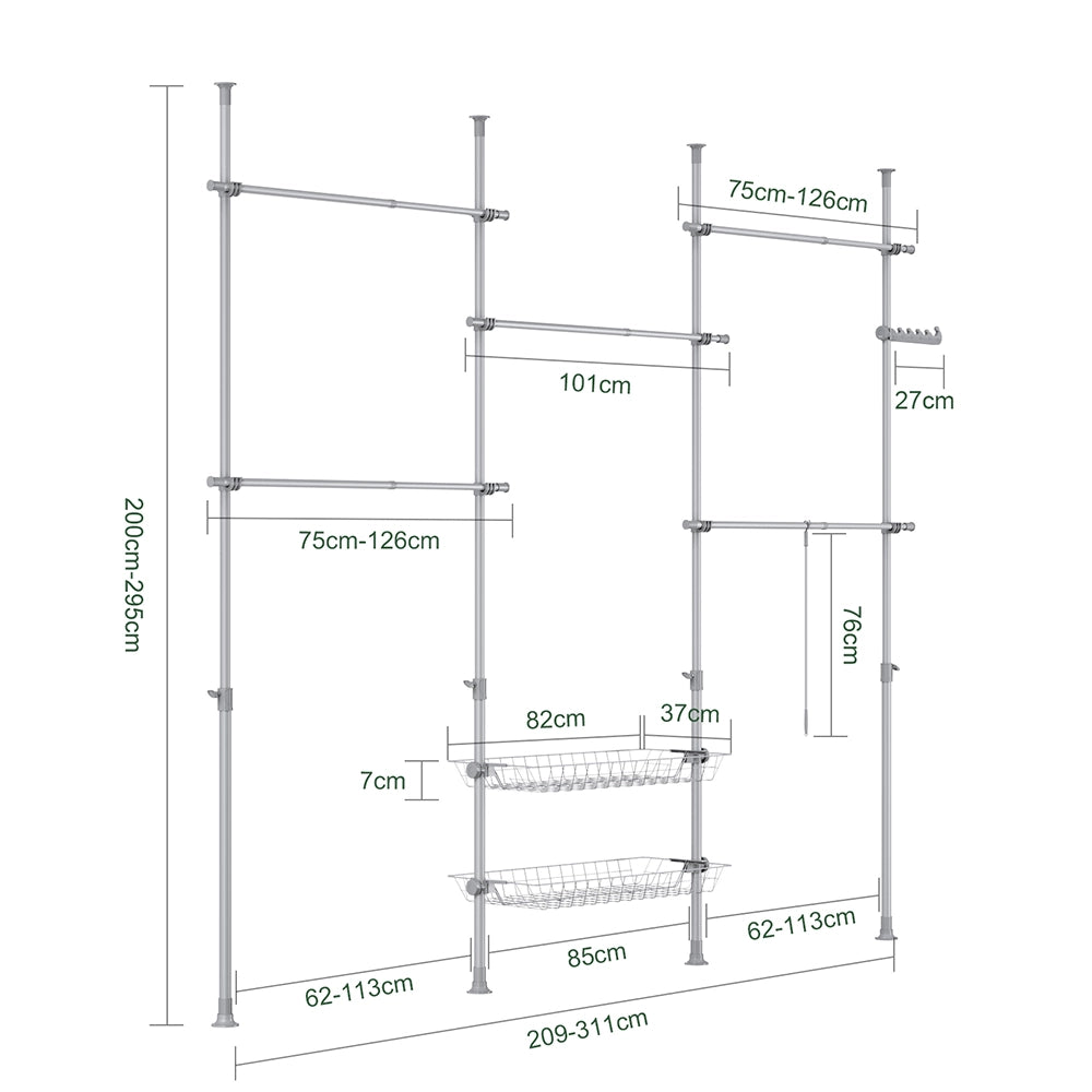 SoBuy Cabina armadio regolabile 311x37x295cm KLS04-II-HG