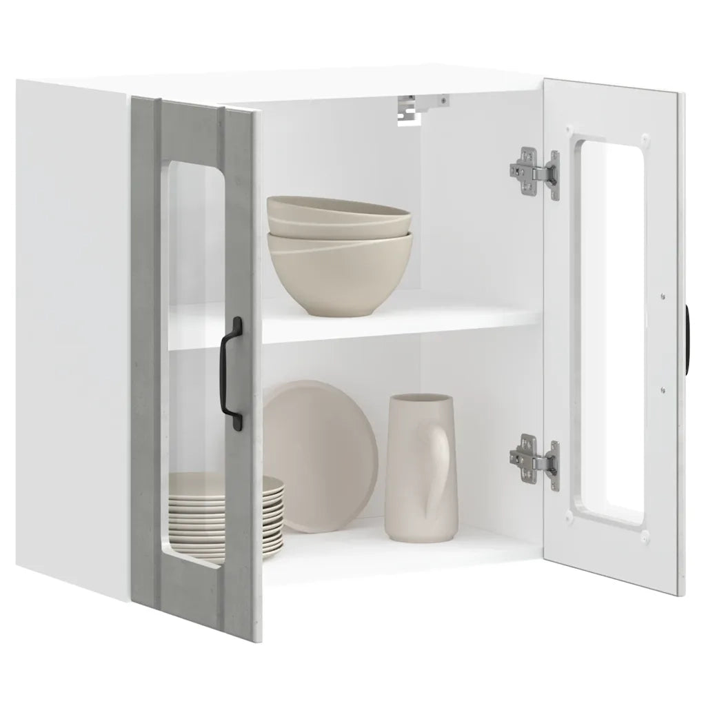 Pensile da Cucina con Porta in Vetro Lucca Grigio Cemento 853911