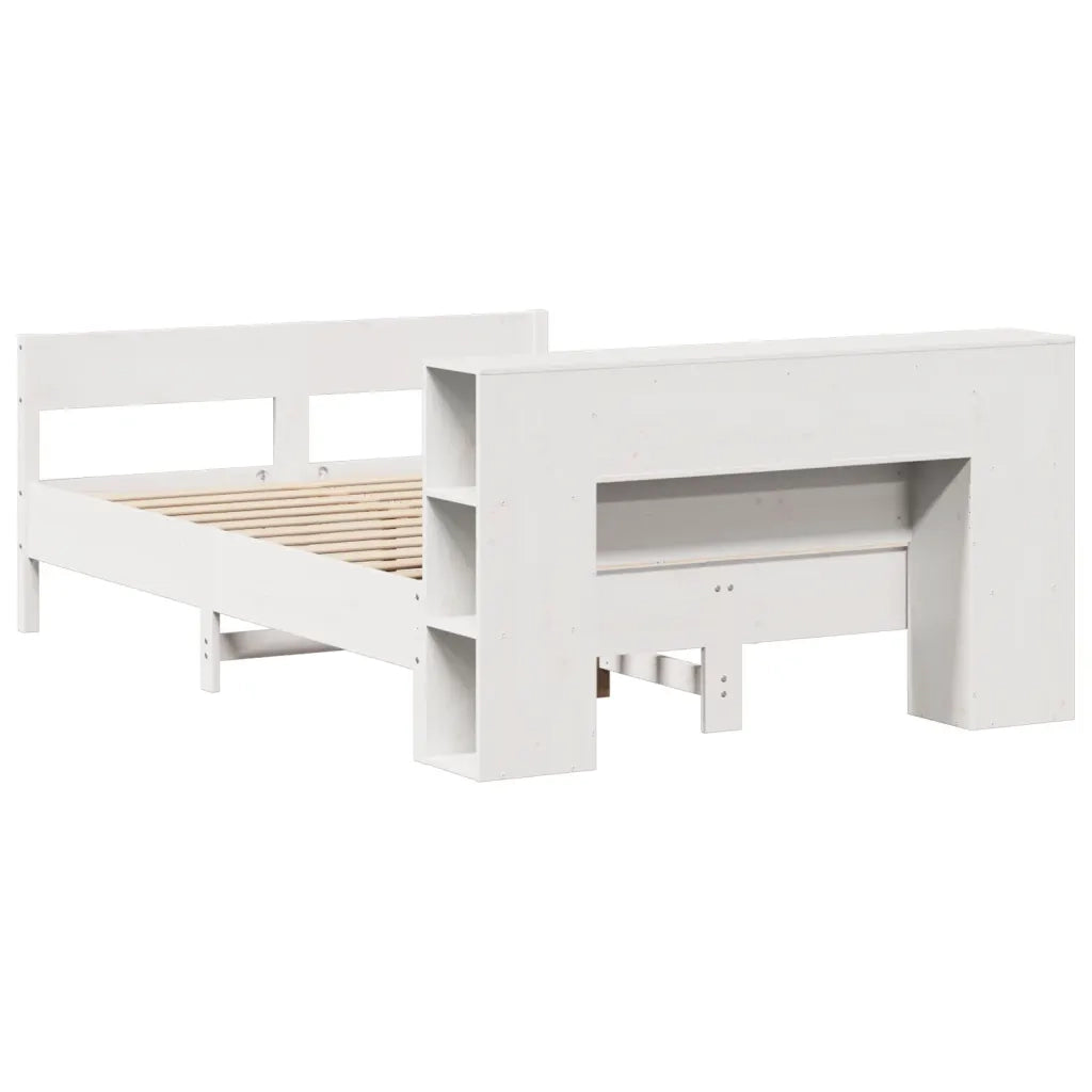 Letto Libreria senza Materasso-Struttura Letto con contenitore Bianco 135x190 cm Legno di Pino 713964