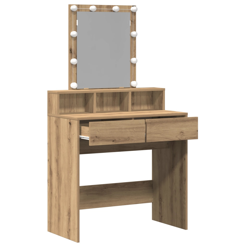 Toeletta con Specchio e LED in Rovere Artigianale in Legno Ingegnerizzato