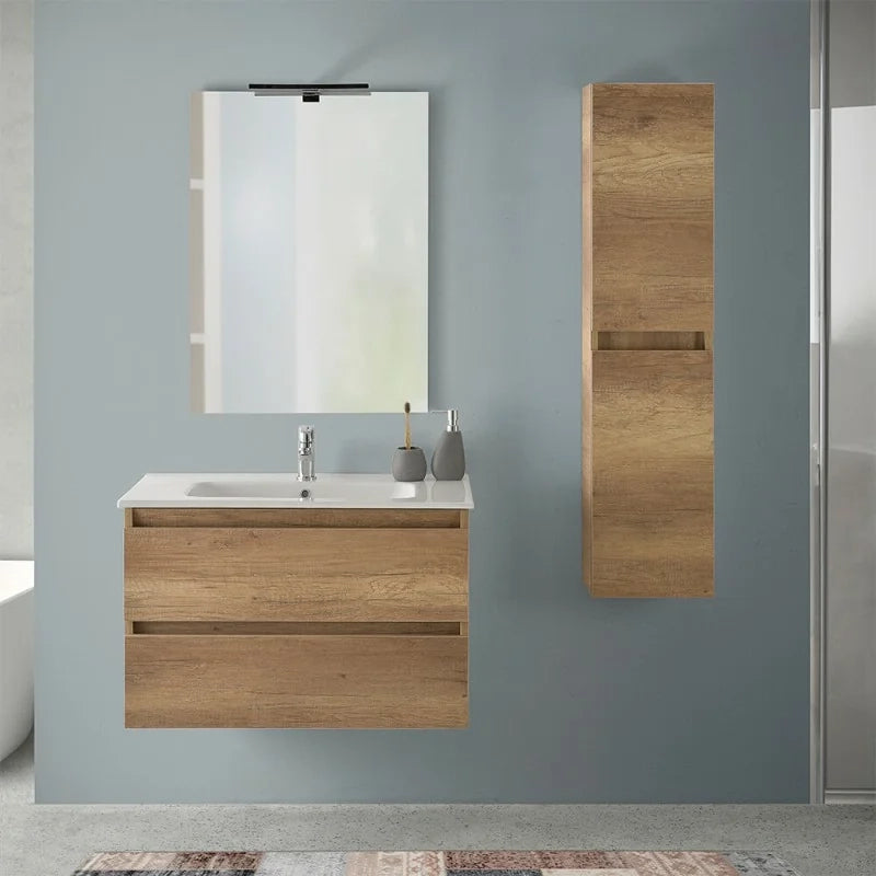 Mobile bagno sospeso 80 rovere naturale completo con lavabo Nadia