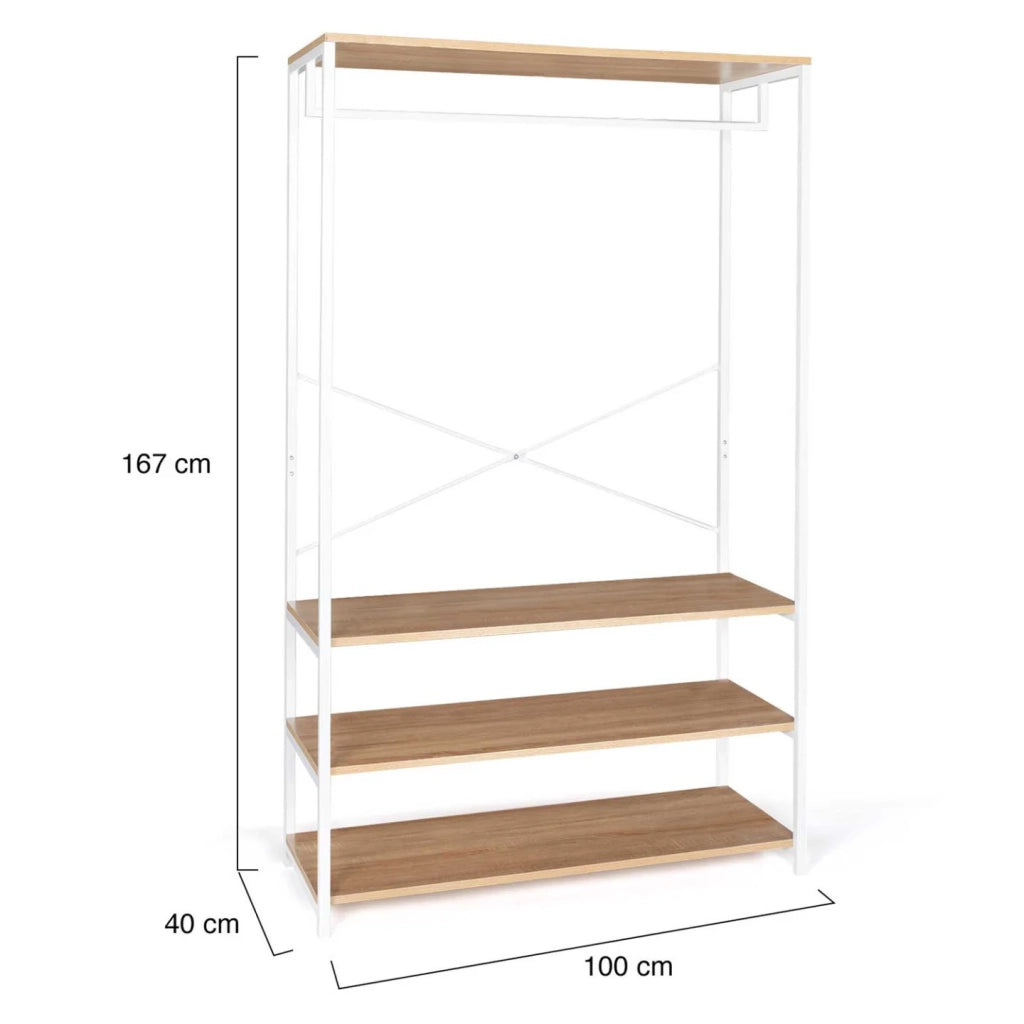 IDMarket - Cabina armadio grande L. 100 cm DETROIT design industriale legno e metallo bianco