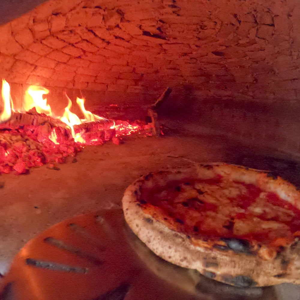 Forno legna artigianale diametro 100 cm capienza 3/4 pizze unique rosso con base