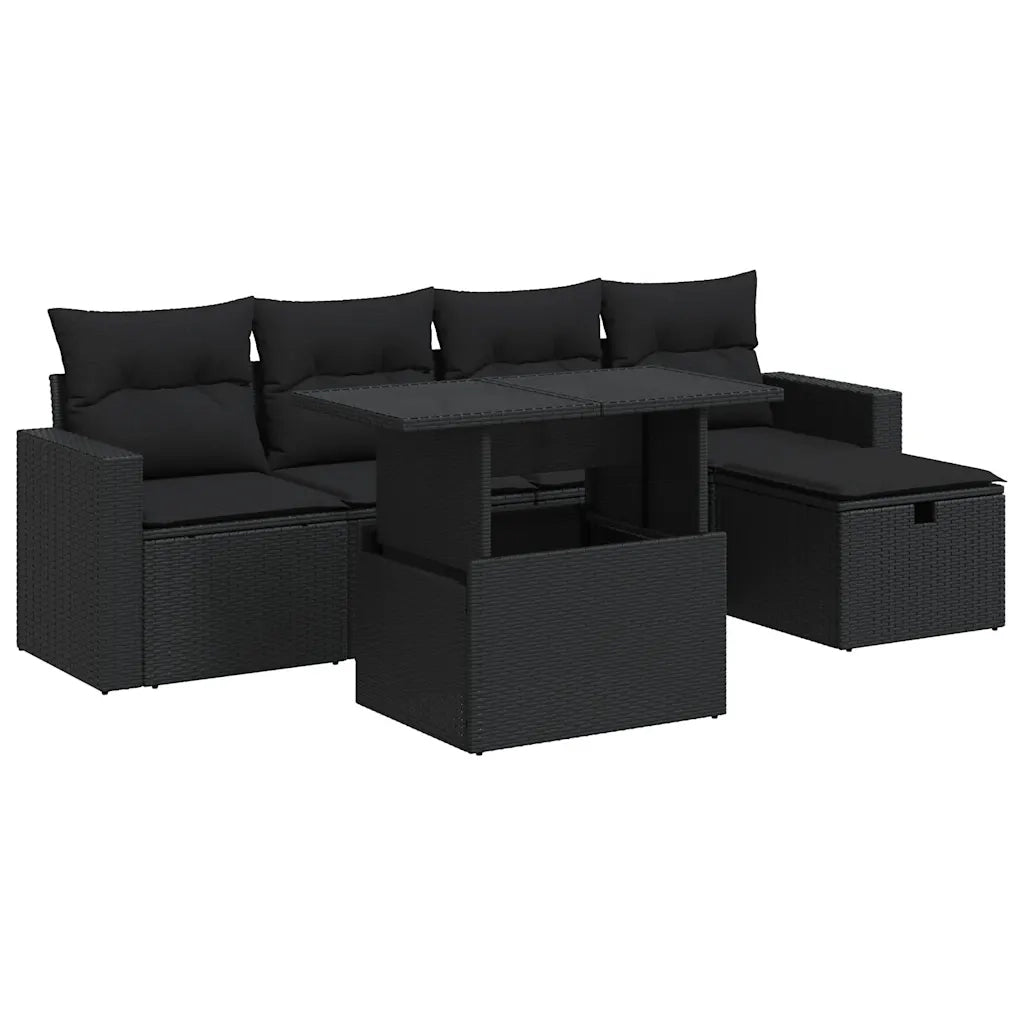 Set Divano da Giardino 6 pz con Cuscini Nero in Polyrattan 3327805