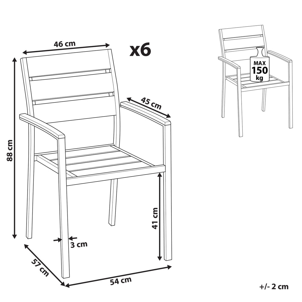 Set di 6 sedie da giardino da pranzo in plastica bianca con schienale a doghe in alluminio anodizzato set di sedie da esterno