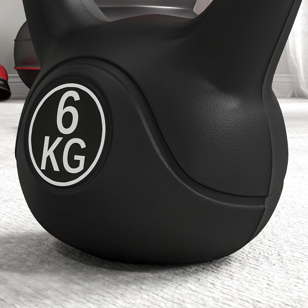 Kettlebell 6 kg ¨C zephmum ¨C Plastica e Sabbia con Base Piatta, 20x13x22 cm, Nero