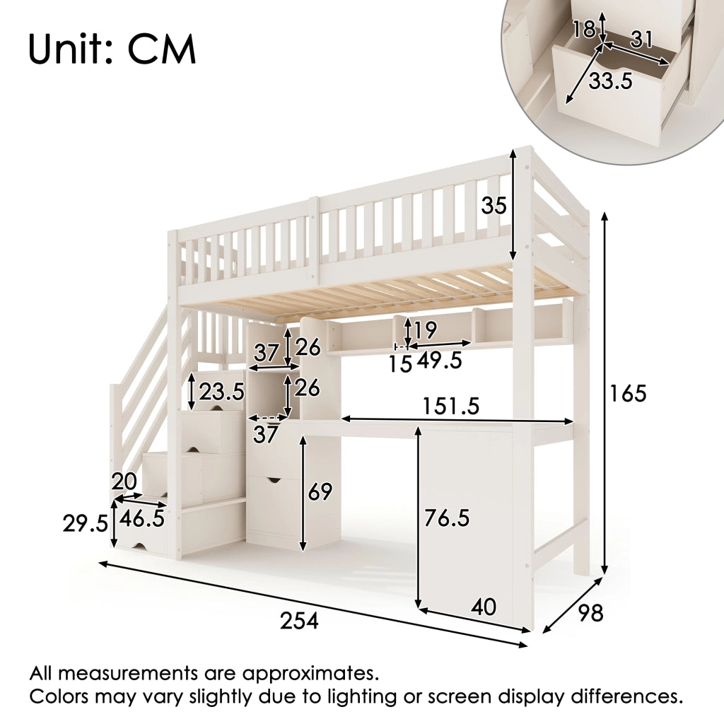 Castello in legno 90x200 bianco scala con armadio scrivania angolare cassetti