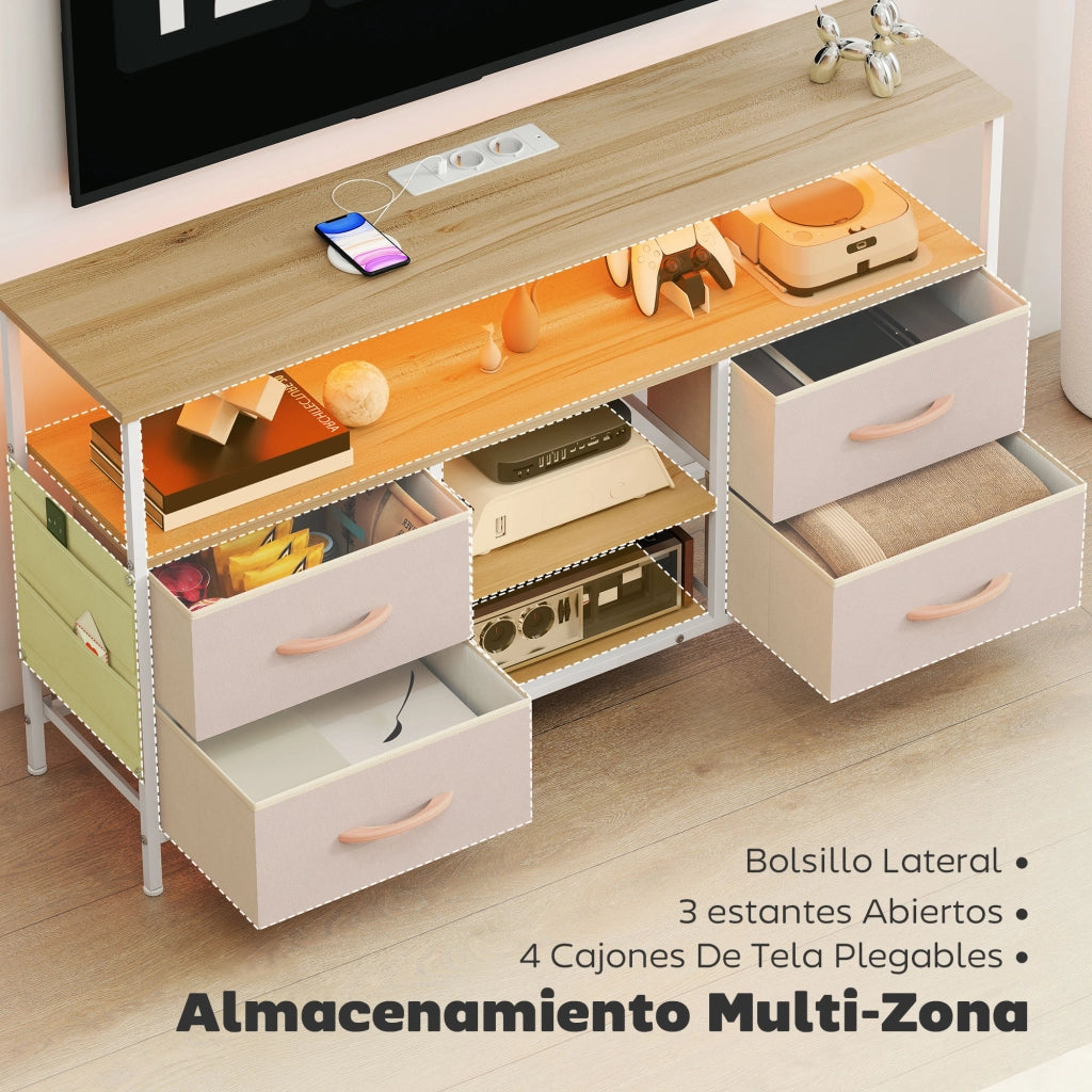Mobile TV con LED e Porte USB ¨C Xylo ¨C 4 Cassetti 120x30x67,5 cm Beige Bianco