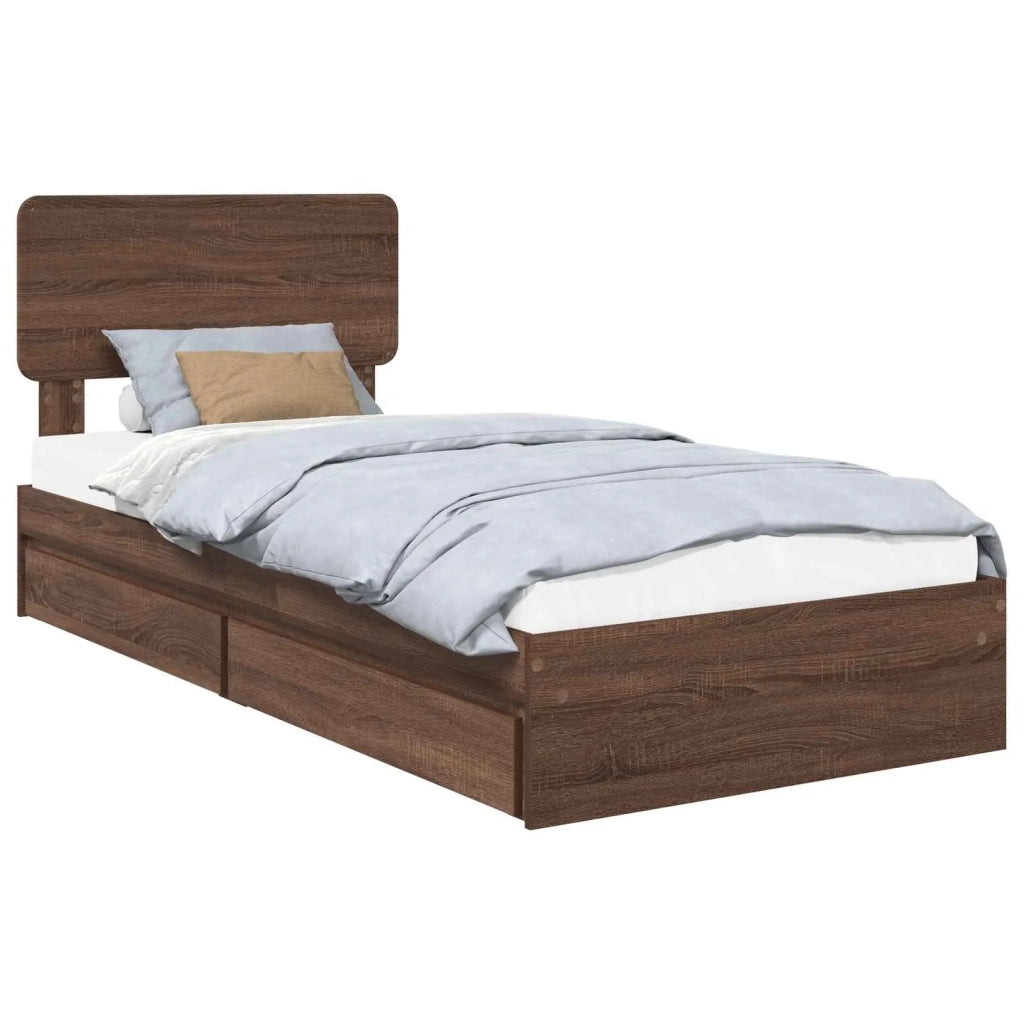 Letto con Contenitore con testiera Rovere Marrone 75 x 190 cm