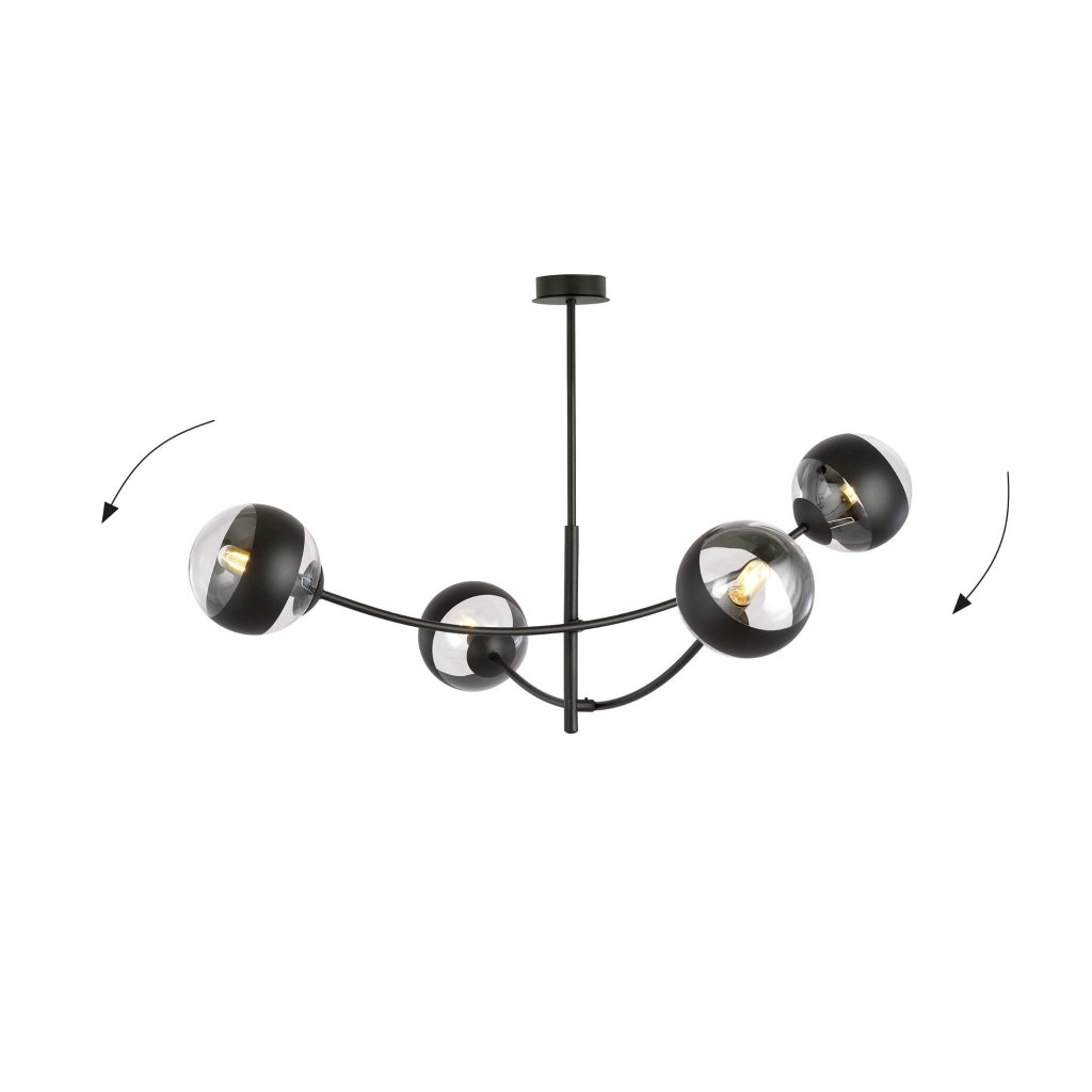 Plafoniera Emibig Hunter 4 luci E14 nero/vetro dimmerabile
