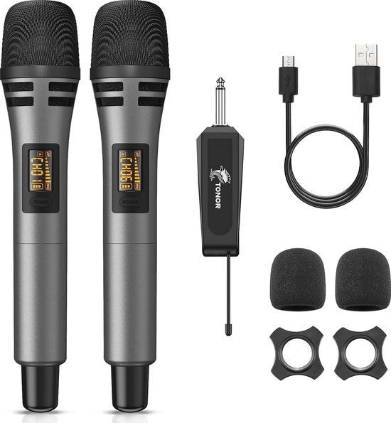 Microfono a Mano Senza Fili con Ricevitore Ricaricabile per Karaoke, Feste & Eventi