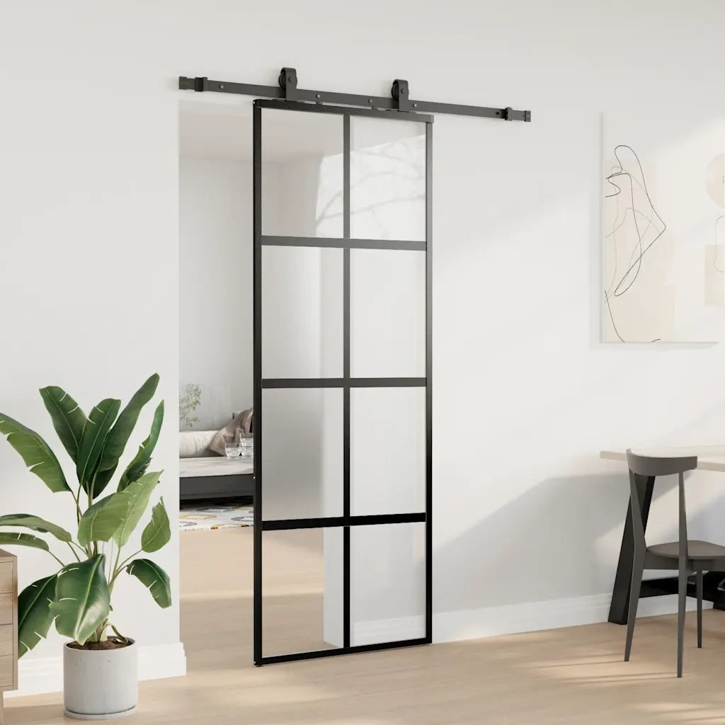 Porta Scorrevole Set Ferramenta Nera 76x205 cm Vetro Temperato
