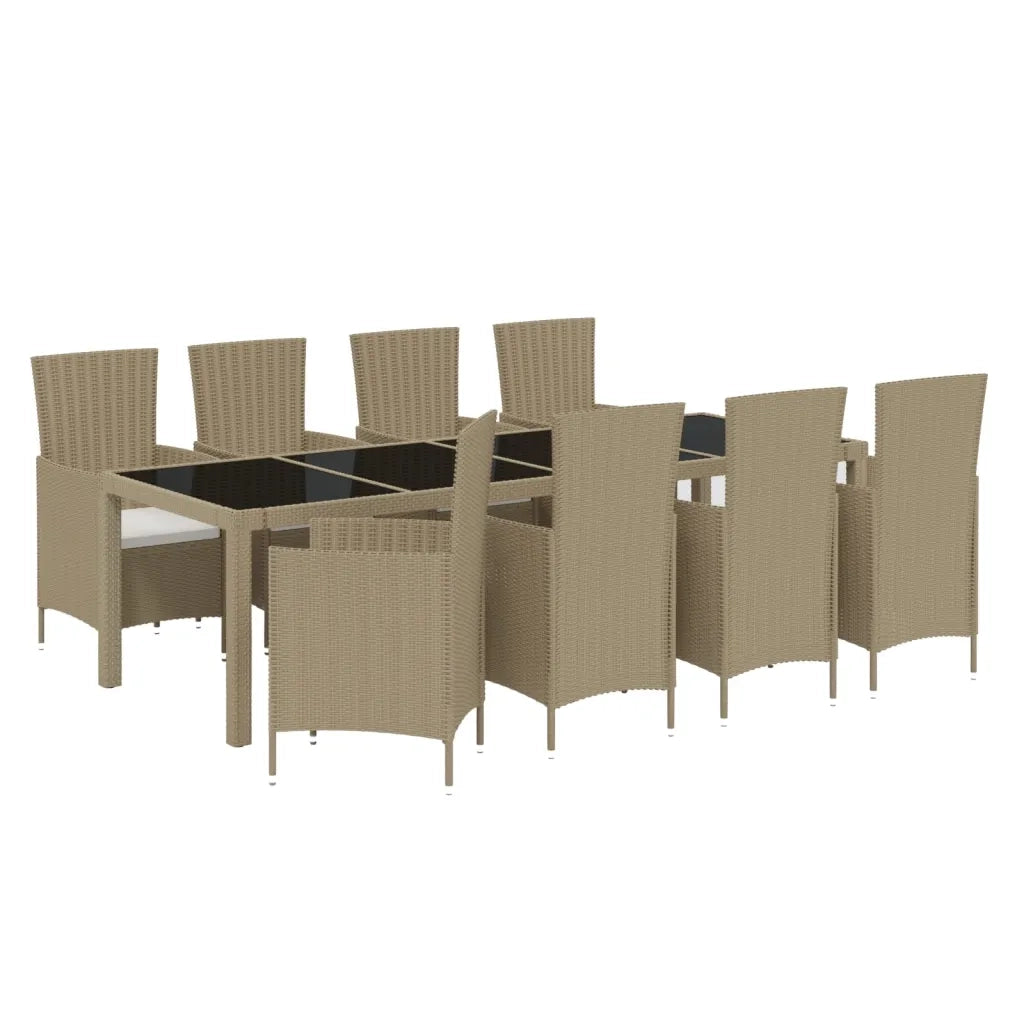Set da Pranzo da Giardino 9 pz con Cuscini in Polyrattan Beige cod mxl 35825