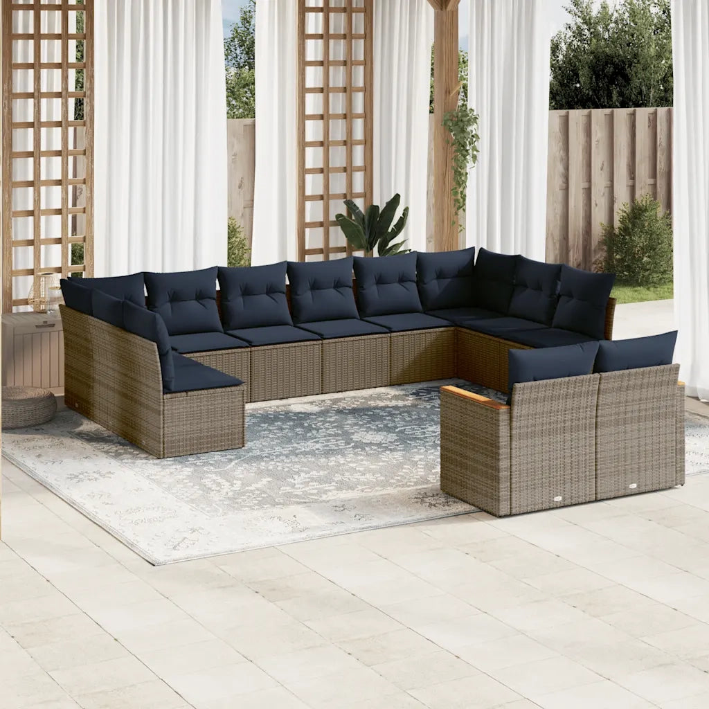 Set Divani da Giardino 12 pz con Cuscini Grigio in Polyrattan 3226446