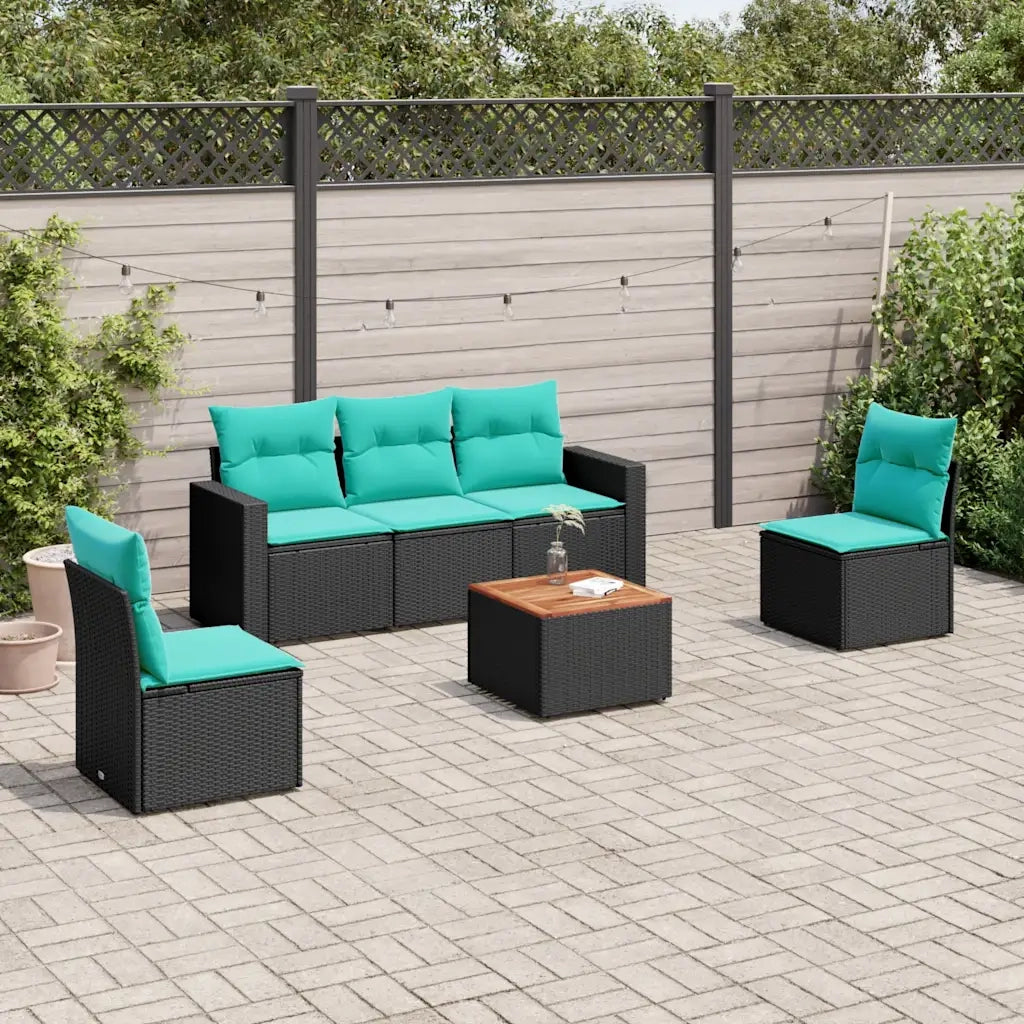 Set Divani da Giardino 6 pz con Cuscini Nero in Polyrattan