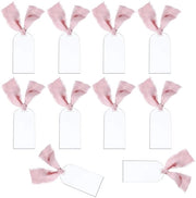 Etichette da Tavola Transparenti - 10 Pezzi - Acrilico - Etichette per Cadeau - Matrimonio/Cena - Organizzazione del Tavolo - Fiocchi di Lino Rosa Chiaro - 4,5 x 9 cm - Nome e Cognome