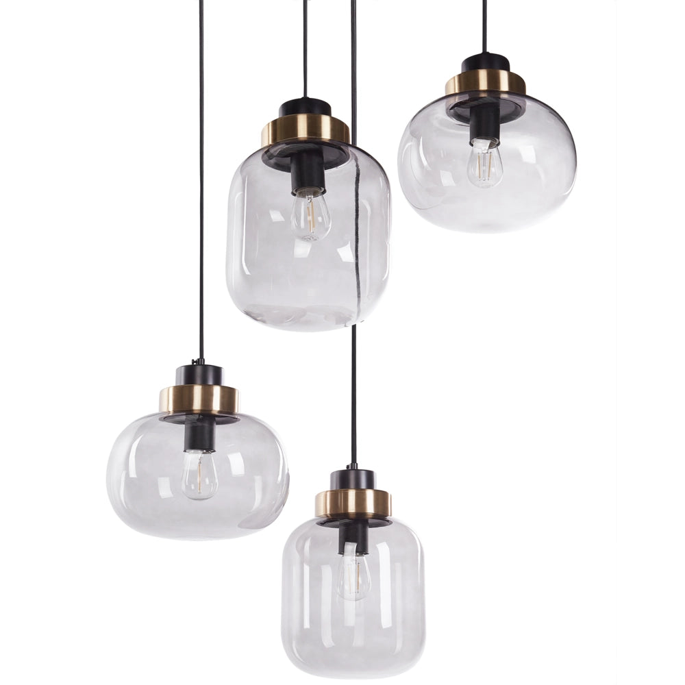 Lampada a sospensione con paralumi rotondi in vetro 4 luci in metallo trasparente grigio stile contemporaneo