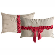 Set di 2 cuscini decorativi in velluto con motivo natalizio a fiocco 50 x 30 cm tortora e rosso accessorio decorativo