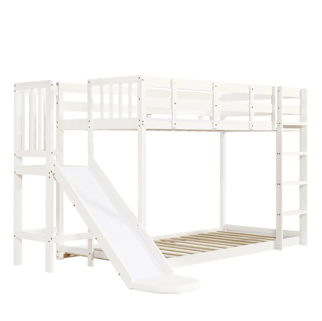 Letto a soppalco ULEVR 90x200 cm con scala, scivolo, tende e sponde di sicurezza, bianco