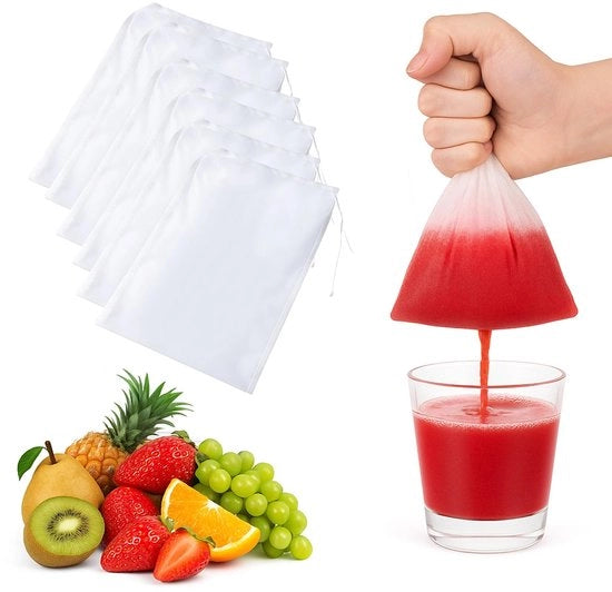 Set di sacchetti per notte 6 (20 x 30 cm) Sacchetti in nylon riciclabili con cordino, a maglia fine per notte, formaggio, caffè, yogurt e frutta