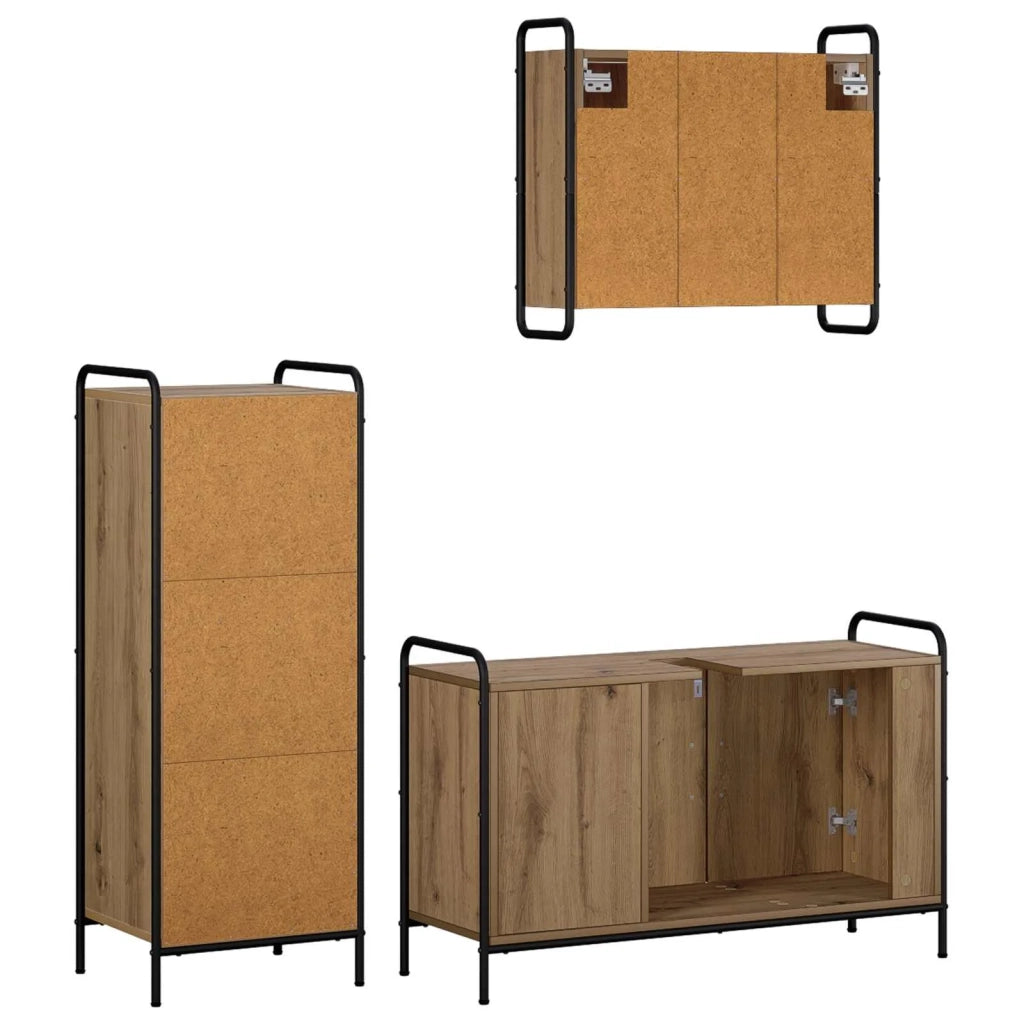 Set di Armadi da Bagno 3 pz Rovere Artigianale 3444530