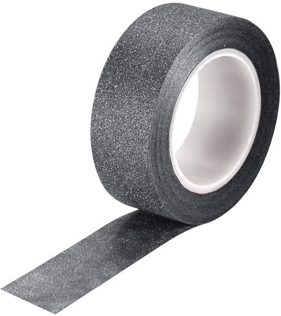 Nastro decorativo glitter 1,5 cm x 10 m - Nero per scatole di regalo - Colla per artigianato inclusa