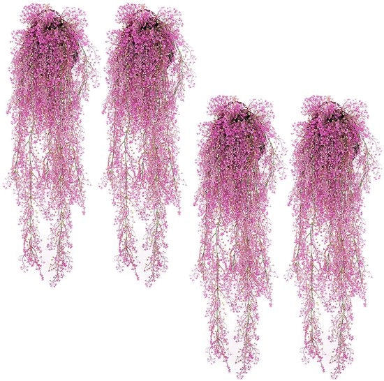Pacchetto di 4 finte piante da appendere, fiori artificiali 85 cm, finta edera, lunghe piante da balcone, per vaso, balcone, esterno, ufficio, arredamento domestico, giardino interno, matrimonio