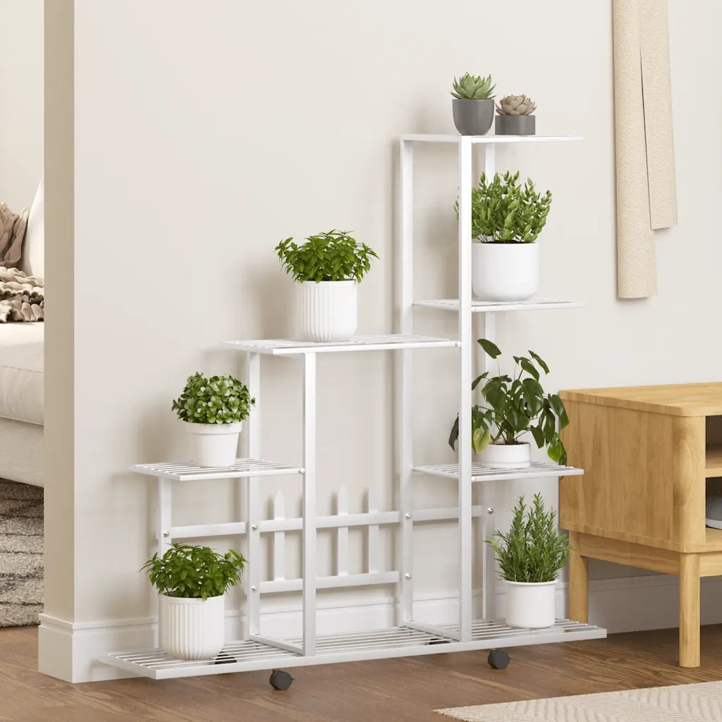 Portapiante con Ruote 94,5x25x92,5 cm Bianco in Metallo 336115