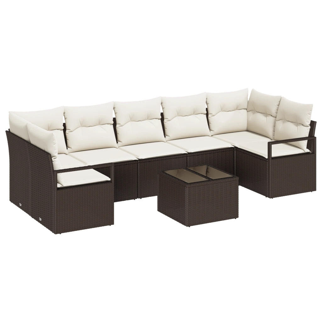 Set Divano da Giardino 8 Pezzi con Cuscini Rattan Polietilene Marrone