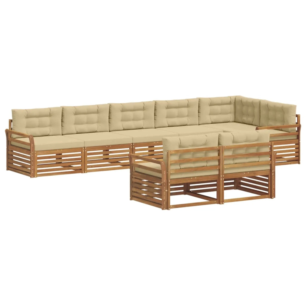 Set di divani da esterno con cuscino 8 pcs Naturale e Beige