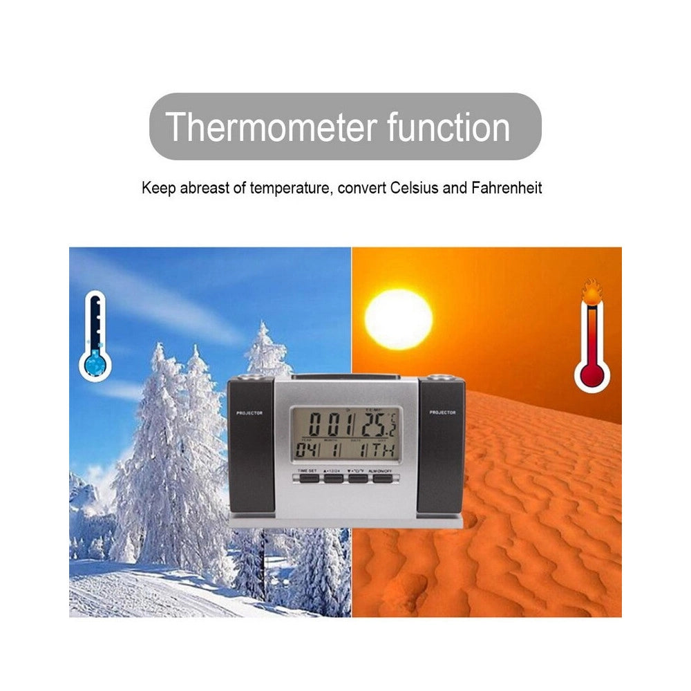 Trade Shop - Sveglia Orologio A Proiezione Ora Temperatura Schermo Lcd Data Gradi Proiettore -