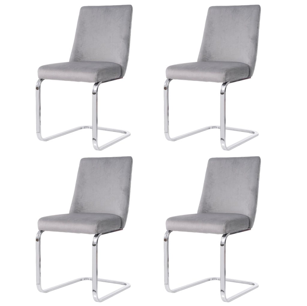 Set di 4 sedie da pranzo in velluto con schienale a rombi e gambe in metallo grigio