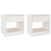 Set di 2 Comodini | Armadio da Notte | Mobiletto da notte Bianchi 40x31x40 cm in Legno Massello di Pino