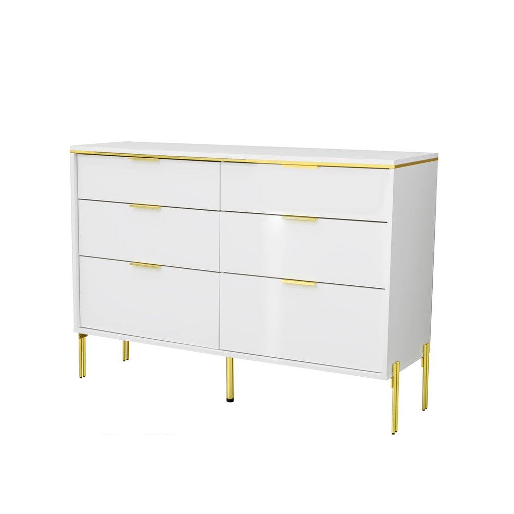 Credenza Moderna con 6 Cassetti ¨C MINIMAL ¨C Bianco e Oro, Frontali Lucidi, Soggiorno