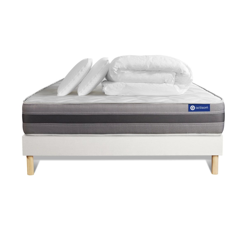 Pacchetto letto completo - Materasso 200x200cm + Box spring con doghe (kit) + 2 cuscini + Piumino - Actiflex Relax