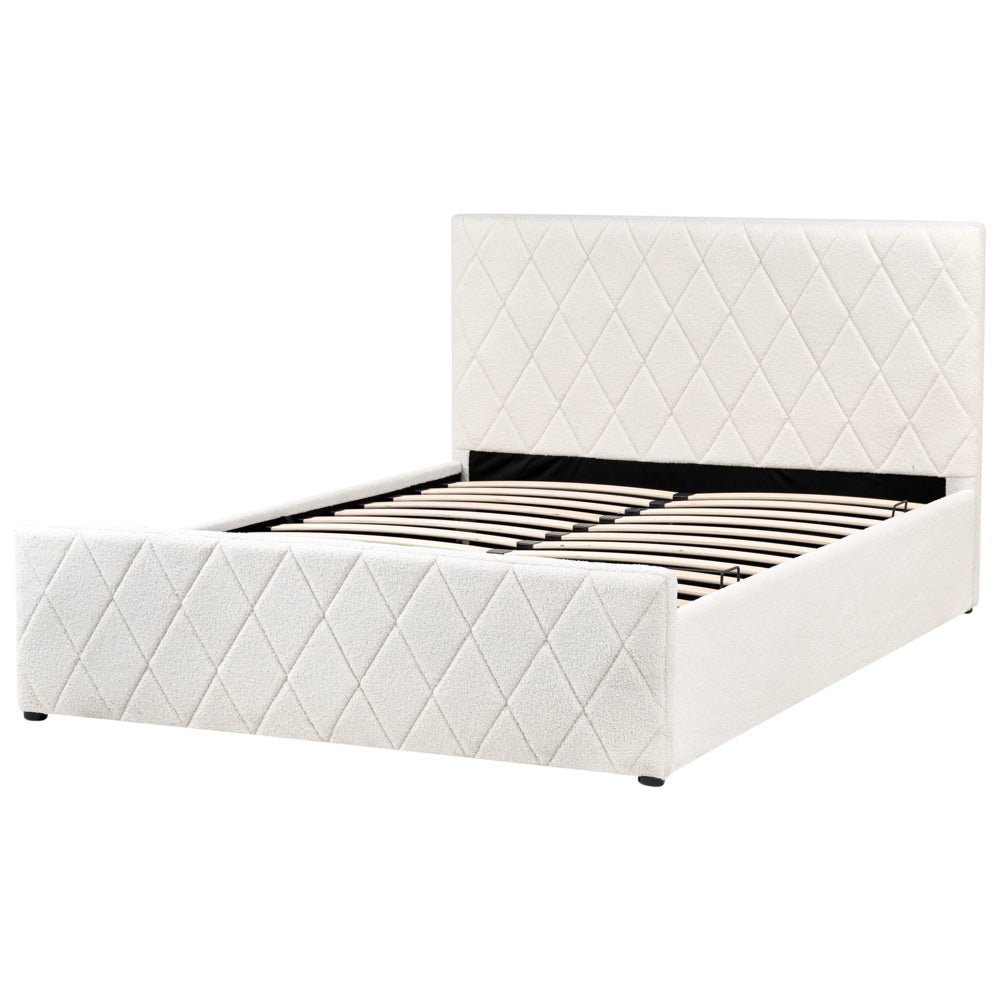 Letto matrimoniale Trapuntato Velluto Beige Rete a Doghe 140 x 200 cm con contenitore con base a doghe