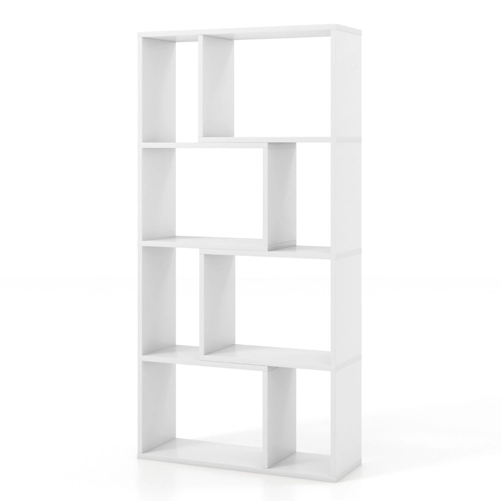 Libreria geometrica a 4 ripiani da 120cm-Organizzatore di stoccaggio moderno con 8 cubi in legno per soggiorno Bianco