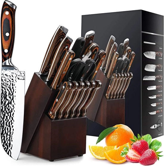 Set di coltelli da cucina di alta qualità, set di coltelli in acciaio inossidabile con blocco di coltelli.
