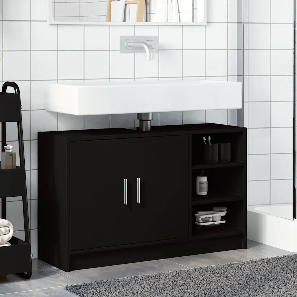 Mobile Lavabo-Armadietto da bagno Nero 90x29x55 cm in Truciolato